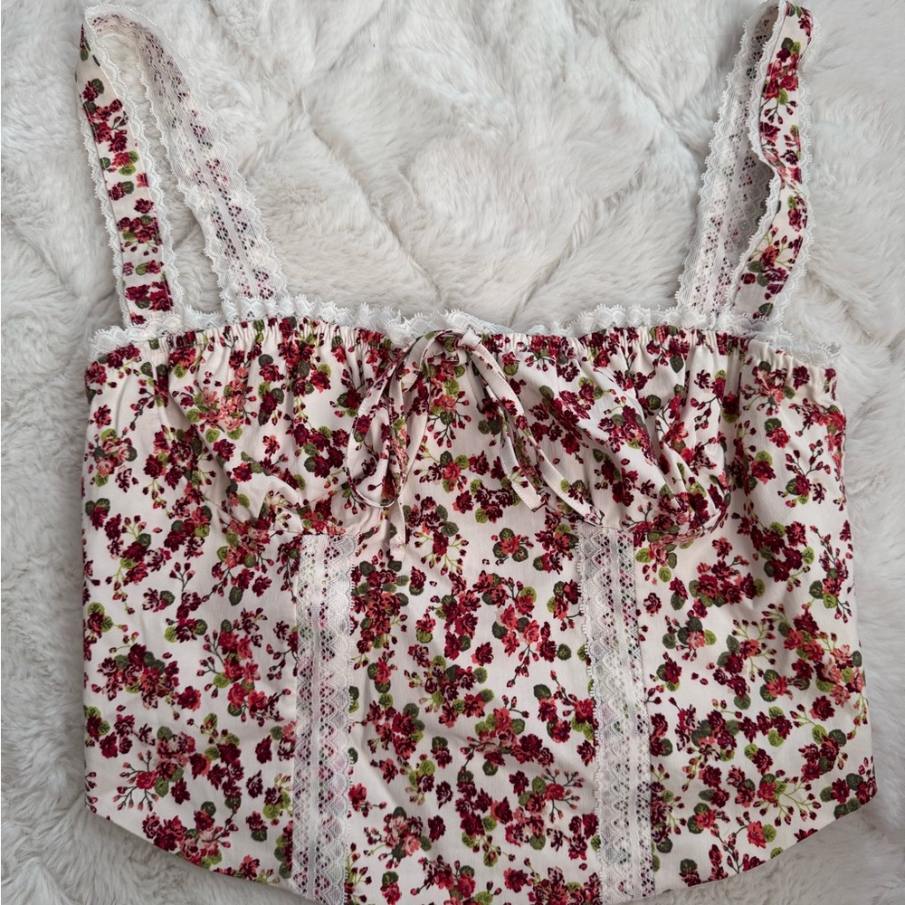 Floral Lace Trimmed Women's Top